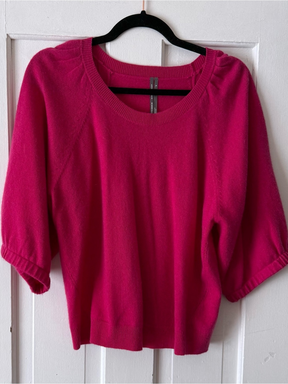Anthropologie Fuchsia Scoop-Neck Short-Sleeve Sweater
